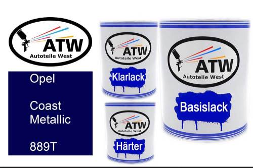 Opel, Coast Metallic, 889T: 1L Lackdose + 1L Klarlack + 500ml Härter - Set, von ATW Autoteile West.